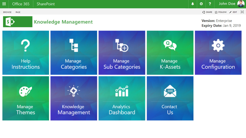 screenshot of Knowledge Management